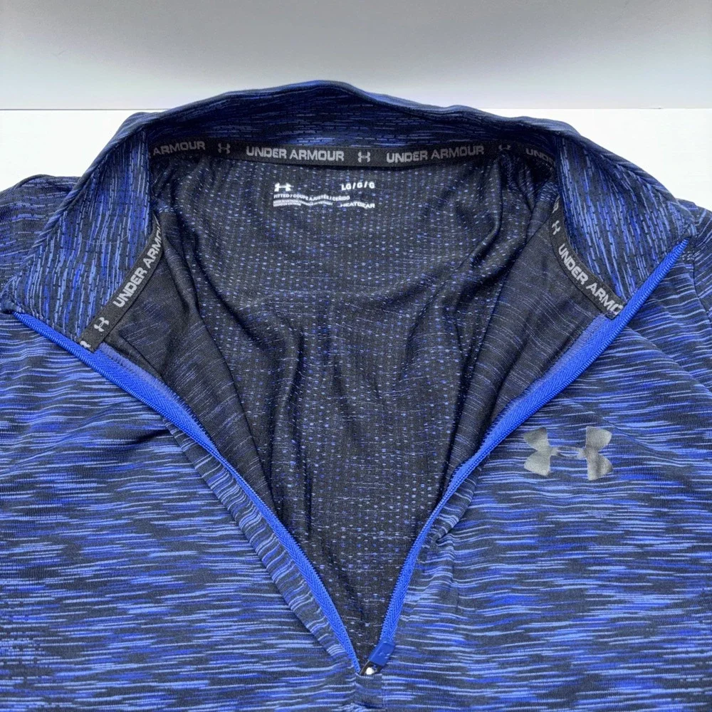 Under Armour‎  1/4 zip shirt Lg Blue Black Fitted Heatgear Performance